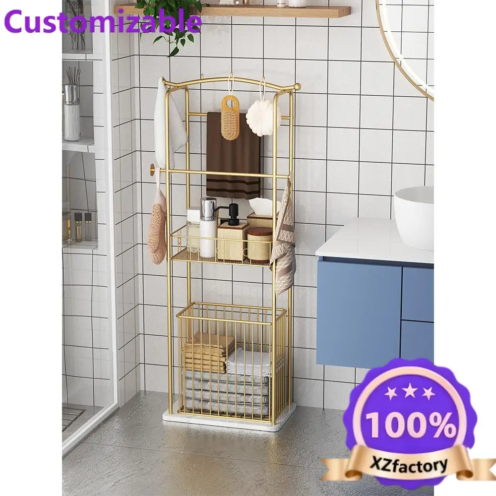 Factory Direct 2026 Top RatedWrought iron bathroom, bathroom, bathtub side rack, floor-to-ceiling light luxury rock slab, bath t
