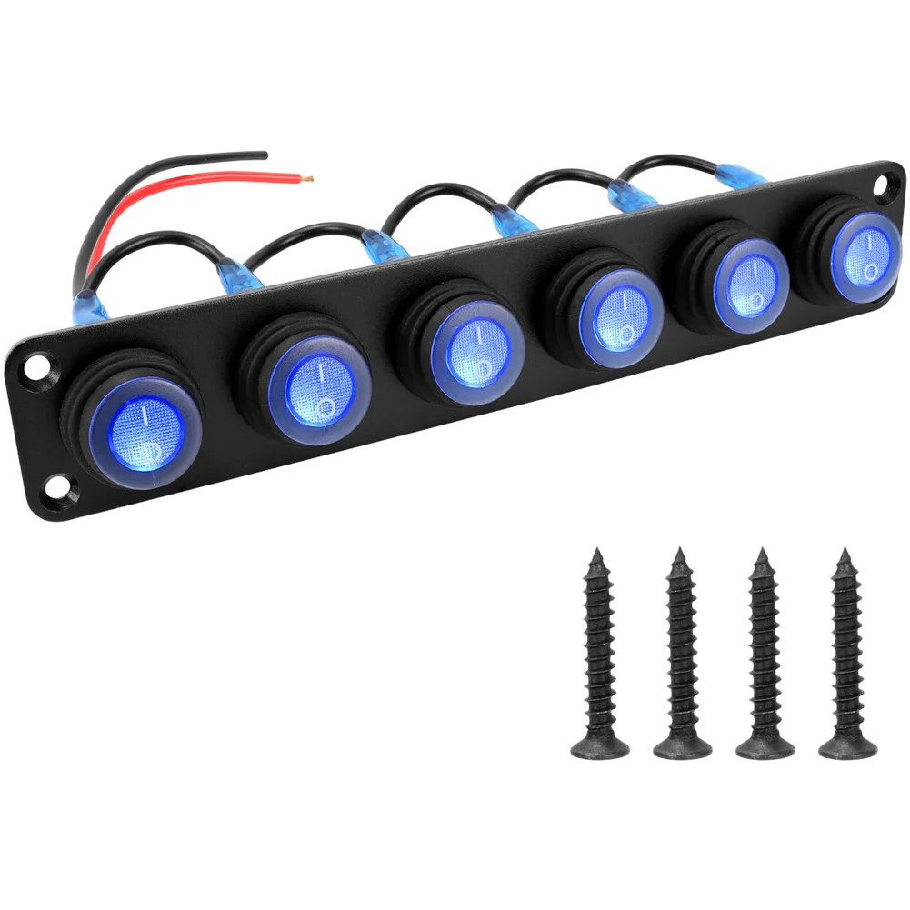 Waterproof round rocker switch panel with 6 position LED indicator suitable for marine automotive and outdoor equipment
