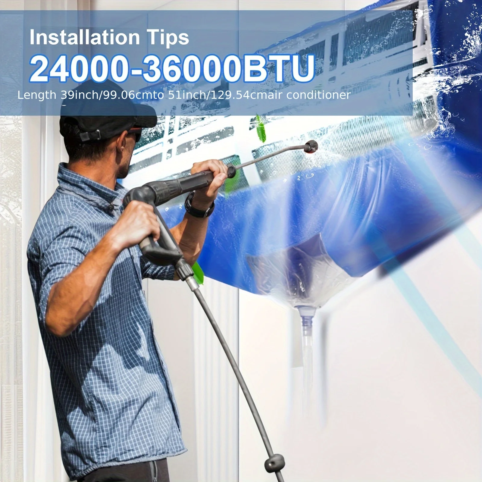 

95/130 см летний большой комплект крышек для очистки кондиционера с опорной пластиной, мешок для мытья воды переменного тока, многоразовый очиститель, дренажная труба