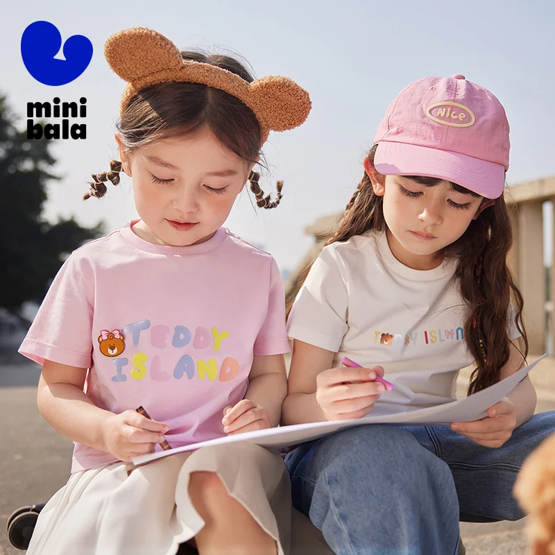 

Mini Bala Teddy Island IP Girls Short Sleeve T-Shirt Summer Antibacterial Sweet Breathable Kids Top