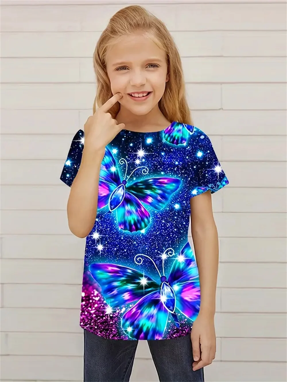 2025 Casual T-Shirts Girls' Clothing New Funny Animal Butterfly 3d Print Girls' T-Shirts Party Fashion Short Sleeved Tops Tee