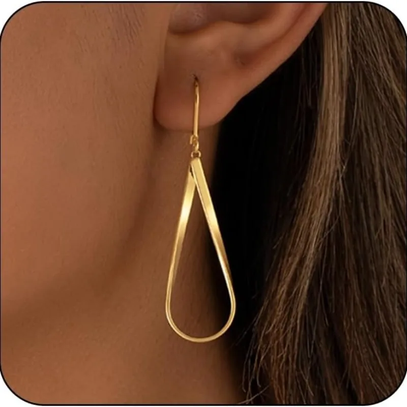 14K Gold Plated Dangle Earrings for Women,Trendy Twisted Spiral Teardrop Rhombus Leverback Drop Dangle Earrings Jewelry Gifts