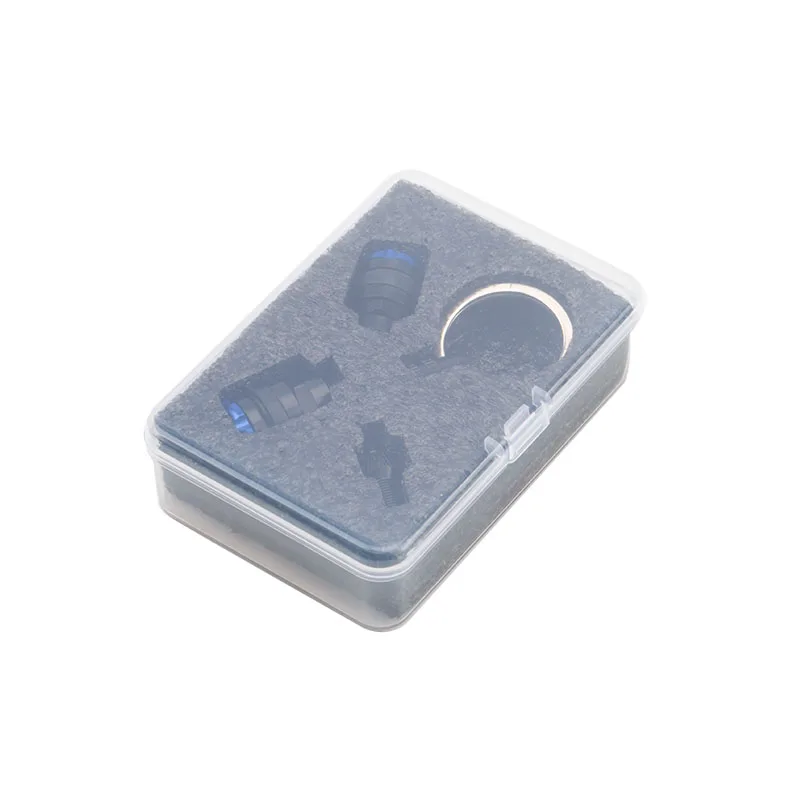 A pair of motorcycle tire valve cap lockers, aluminum, with operating tools for regular tire valve maintenance and D7YA