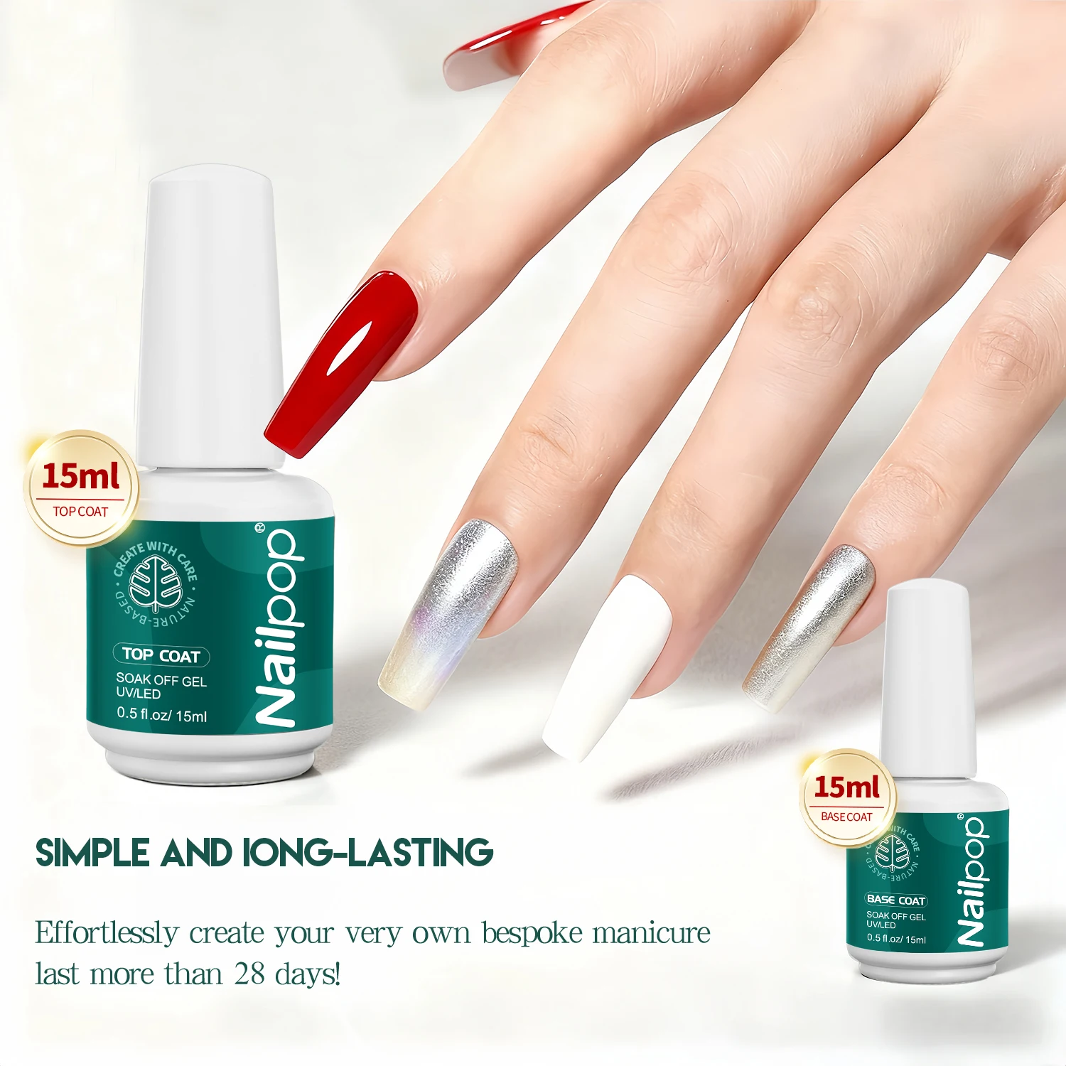 Nailpop HEMA/TPO capa Base superior libre esmalte de Gel 15ml claro remojo UV/LED curado salón de arte profesional uso en el hogar de larga duración 1 pieza