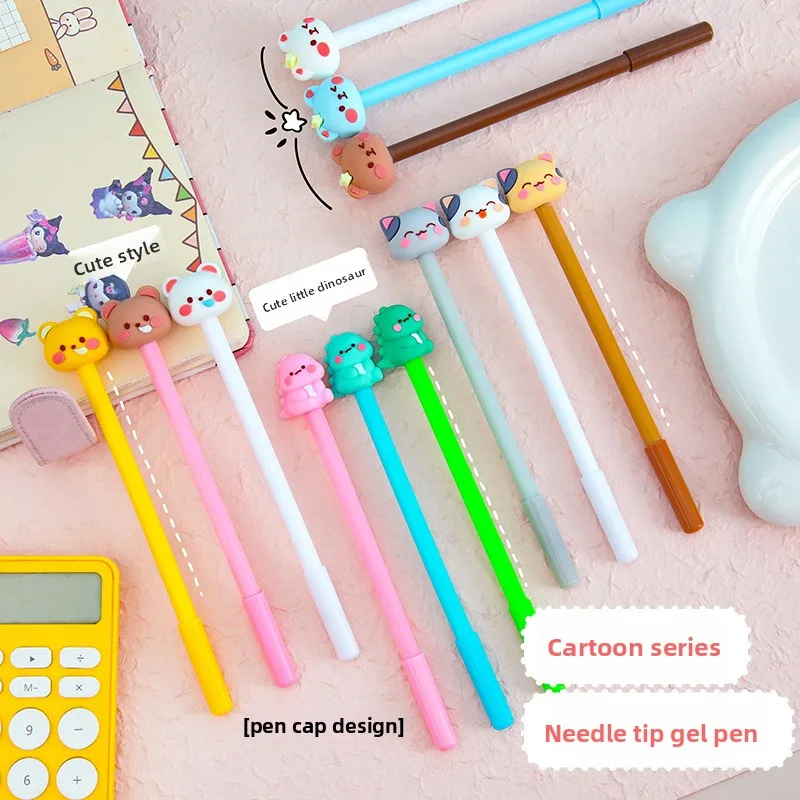 10Pcs/Lot Cute Cartoon Bear Cat Dinosours Gel Pens Kawaii Animal Black Ink Writing Pencil Kids School Office Supplies Gifts view 4