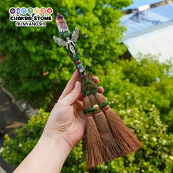 1PC Natural Crystal Stone Besom Gem Magic Broom Crafts Reiki Healing Witch Besom Home Garden Decor Christmas Gift