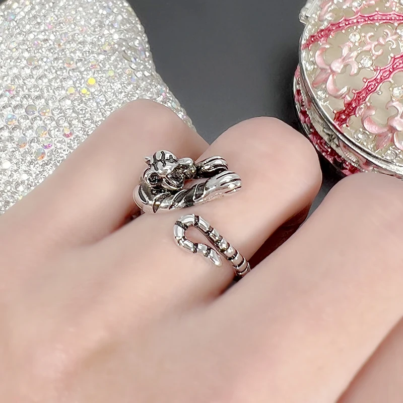 Women Vintage Animal Jewelry Gift And Fierce Tiger Adjustable Opening Ring Men