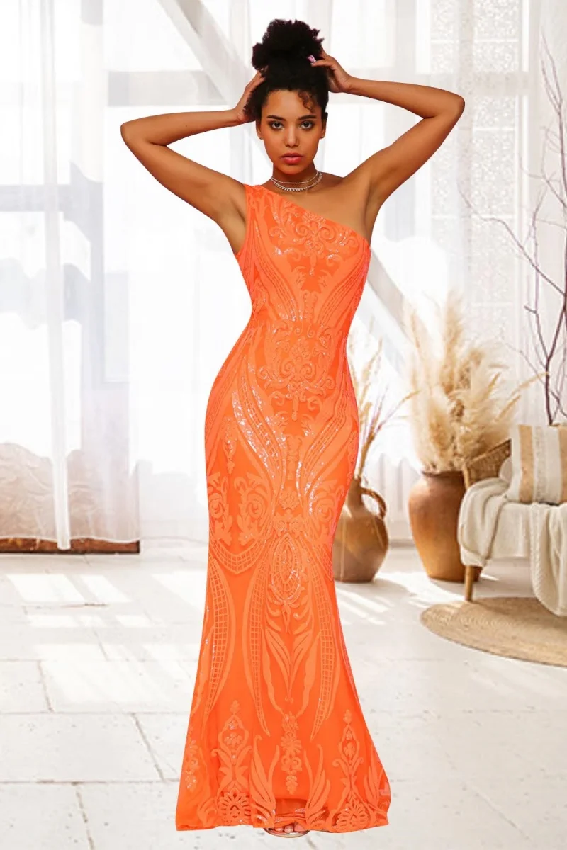 

Sequin One Shoulder Prom Dresses for Women Mermaid Long Ball Gown Tight Sparkly Formal Evening Party Dress