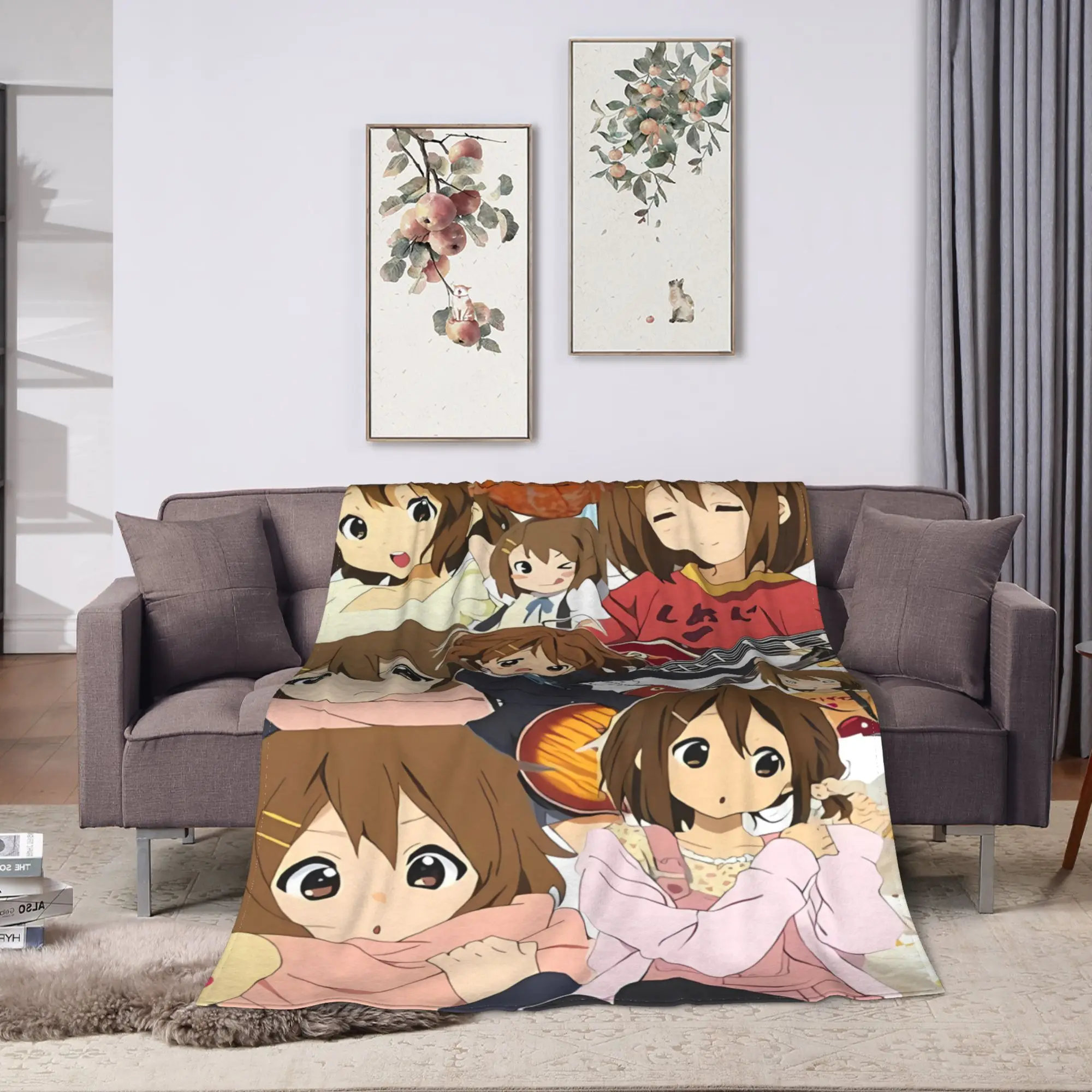 Yui Hirasawa Smile Anime Blankets Quality Soft K-On Throw Blanket Winter Girls Boys Couch Bed Novelty Bedspread