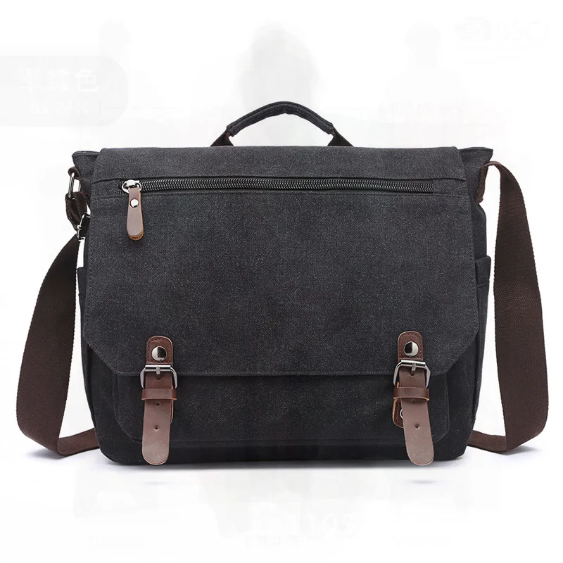 Portable Men's Business Briefcase Canvas Solid Color Diagonal Briefcase with Polyester Lining for Wholesale