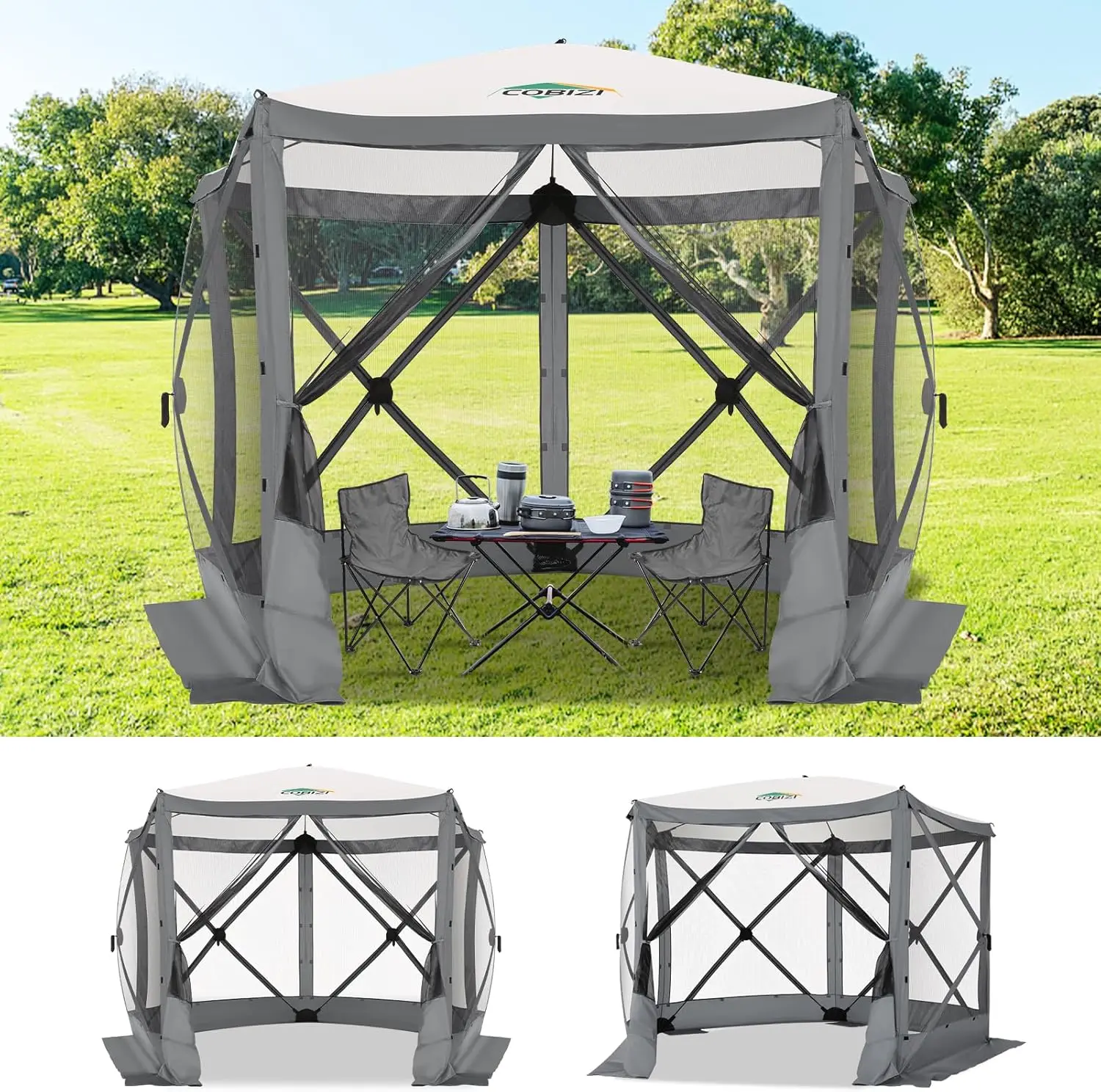 

10x10 Pop up Gazebo Screen House Tent for Camping Pop up Camping Canopy with Mesh Windows Portable Outdoor Quick Set Hub Tent wi
