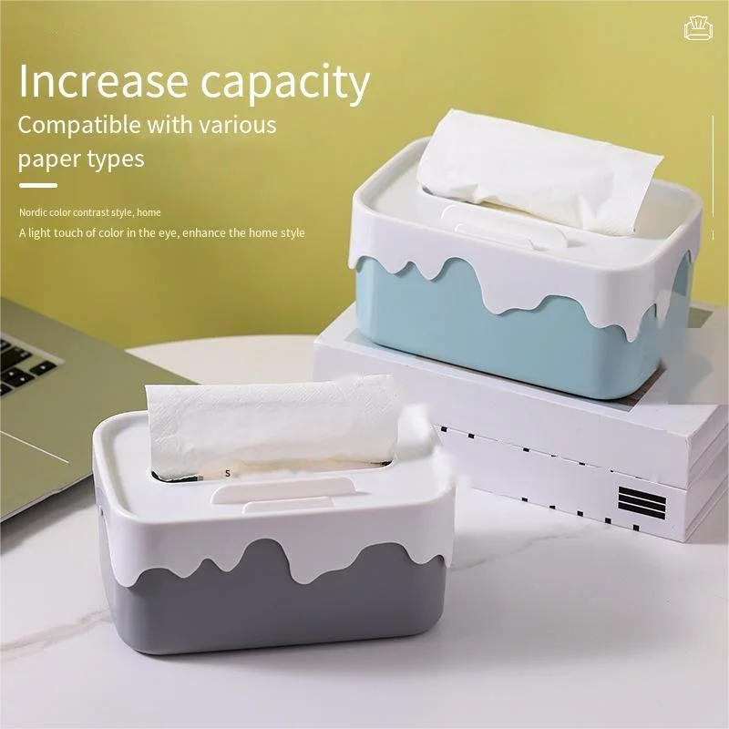 Square Plastic Tissue Box, Home Tissue Container, Car Napkins Holder Case, Kitchen Organizer, Simple and Stylish