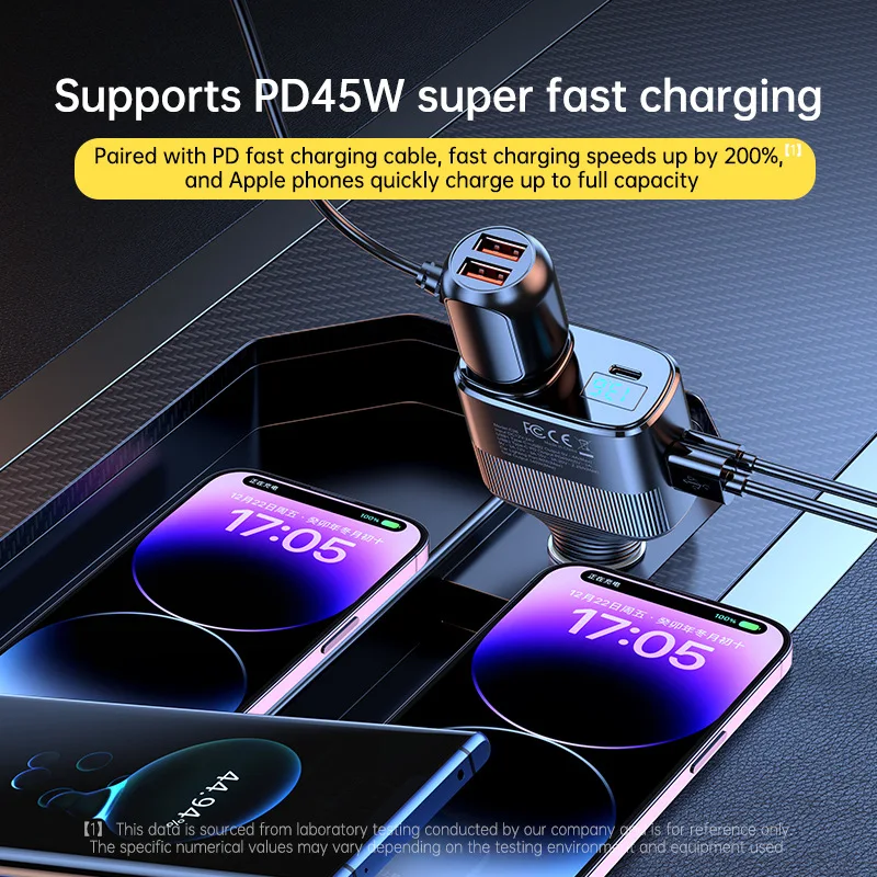 New C26 Measurable Voltage 80W Cigarette Lighter PD45W Fast Charging USB Car Car Charger 145W High Power