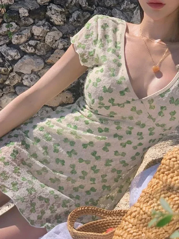 Sexy French Style Floral Beach Dress For Women Swimsuit High Waist Vacation Style Dress 2025 New Summer Swimwear One Piece Dress