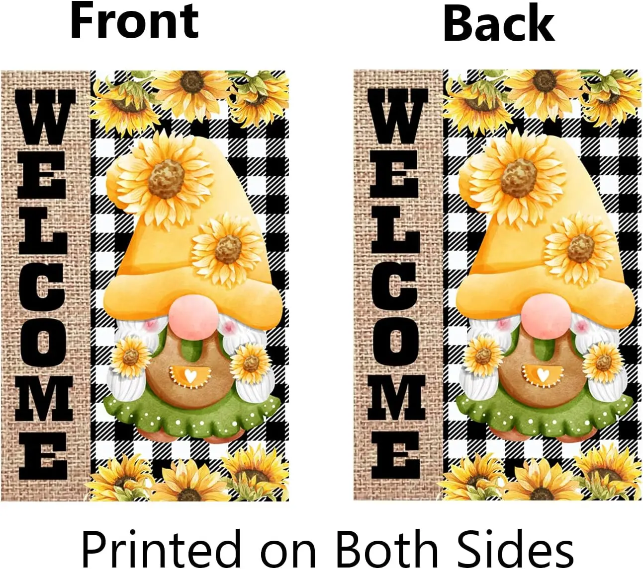 Sunflower Gnome Garden Flag 12x18 Inch Double Sided Welcome Spring Summer Garden Flag Buffalo Plaid Sunflower Garden Decor Y yyi