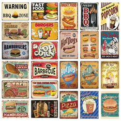Tin Sign Hamburgers Fries HotDogs FastFood Retro Vintage Plaque Metal Plate Metal Poster Pizza BBQ For Kitchen Wall Decor