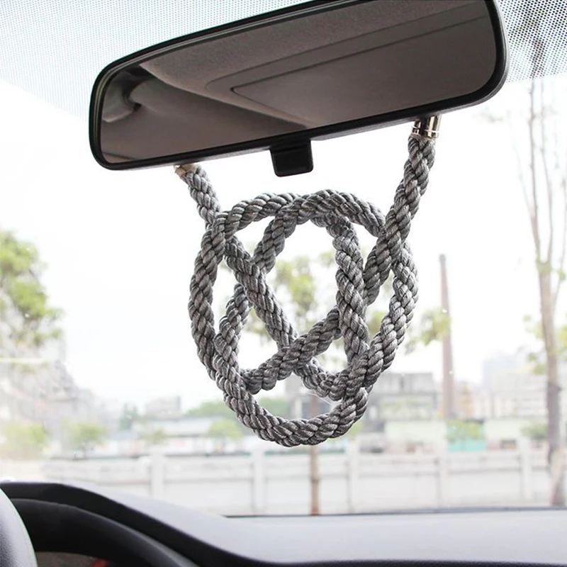 Car Accessories JDM Car Kin Tsuna Rope Knot Fusa Kiku Knot Silver Red For Car Auto Rearview Mirror Pendant Fastening Ornaments