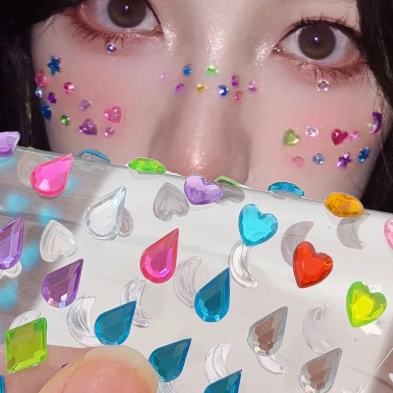 

Self Adhesive Crystal Diamond Rhinestone Stickers for Face Music Festival Glitter Temporary Tattoo DIY Face Eyebrow Decoration