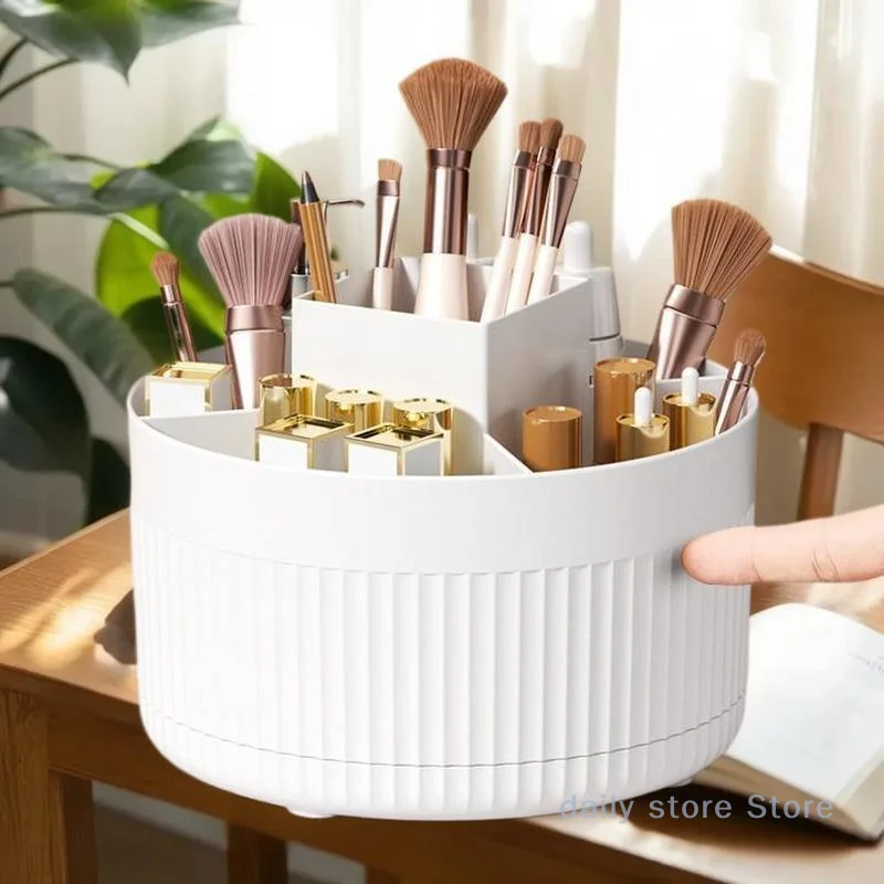 1 قطعة منظم فرش المكياج؛ 360 °   حامل مستحضرات التجميل القابل للدوران؛ حقيبة تخزين مكونة من 5 فتحات لسطح مكتب الغرور