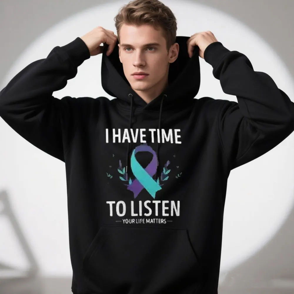 

Толстовка с капюшоном I HAVE TIMETO LISTEN YOUR LIFE MATTERS, толстовка с капюшоном для поддержки самогубства, подарок, профилактика, депрессия, толстовка для психического здоровья