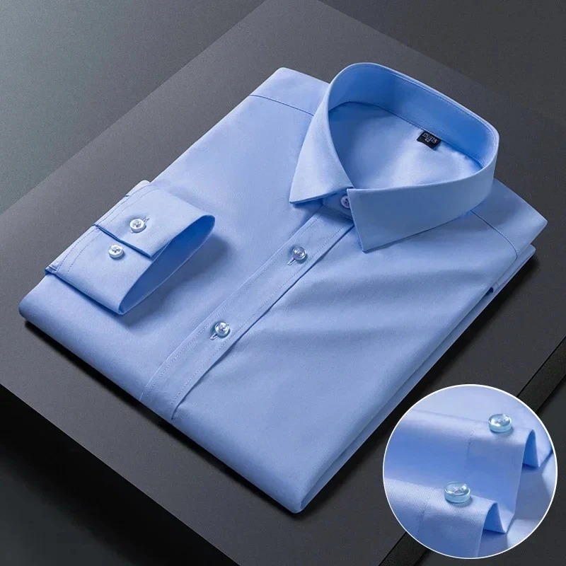 Bamboo Fiber Stretch Anti-Wrinkle Mens Shirts Long Sleeve Dress Shirt For Slim Fit Camisa Social Business Blouse Formal Shirt