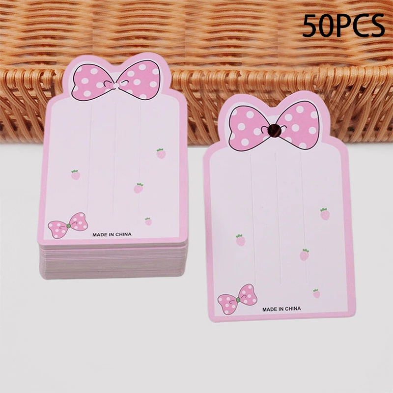 50pcs Pink Border And Pink Bow Display Cards For Hair Cord Hairpin Handmade DIY Jewelry Cardboard Package Hair Clips White Craft