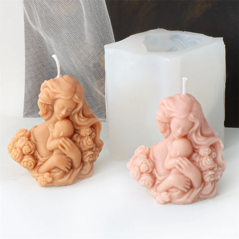 3D Mother Holding Baby Candle Silicone Mold DIY Body Art Sculpture Aromatherapy Candle Making Plaster Mould Desk Decoration