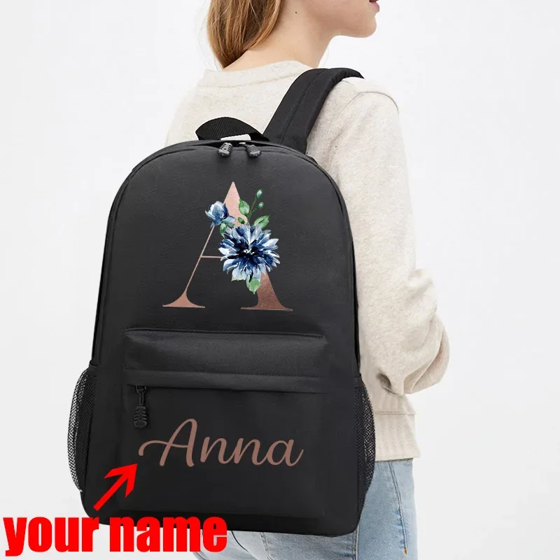 Personalized Custom Name Letter Floral Printed Women Backpack Shoulder Bags Fashion Casual Travel Girls\' School Backpacks