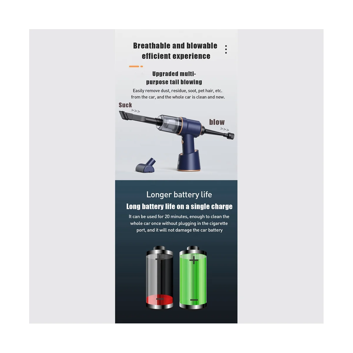 Portable Car Vacuum Cleaner Charging Compressed Air Handheld High-Power Cordless Vacuum Cleaner Office-White