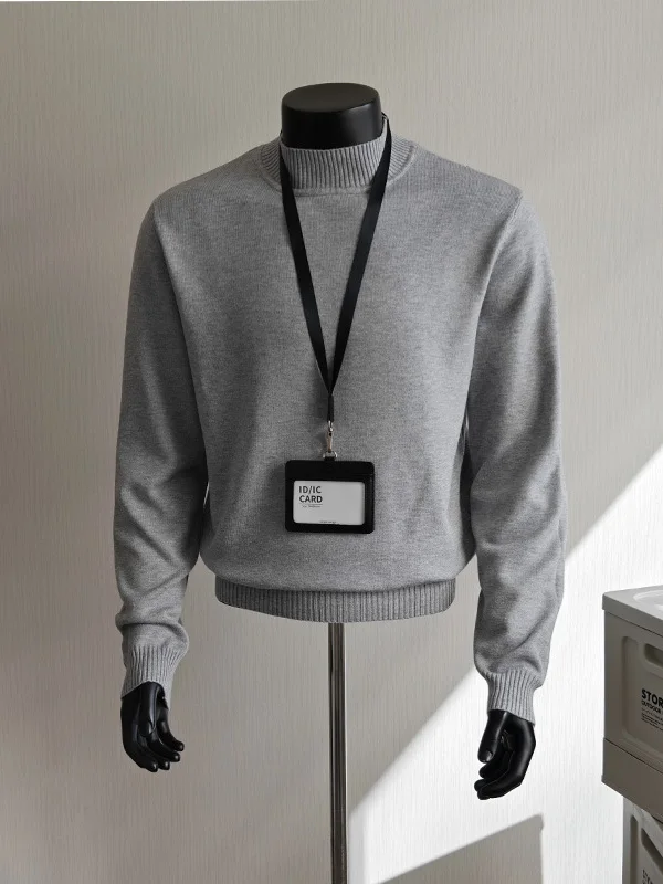 

Мужской свободный вязаный свитер с высоким воротником и круглым вырезом, базовый слой, осенне-зимняя модная брендовая однотонная внутренняя одежда