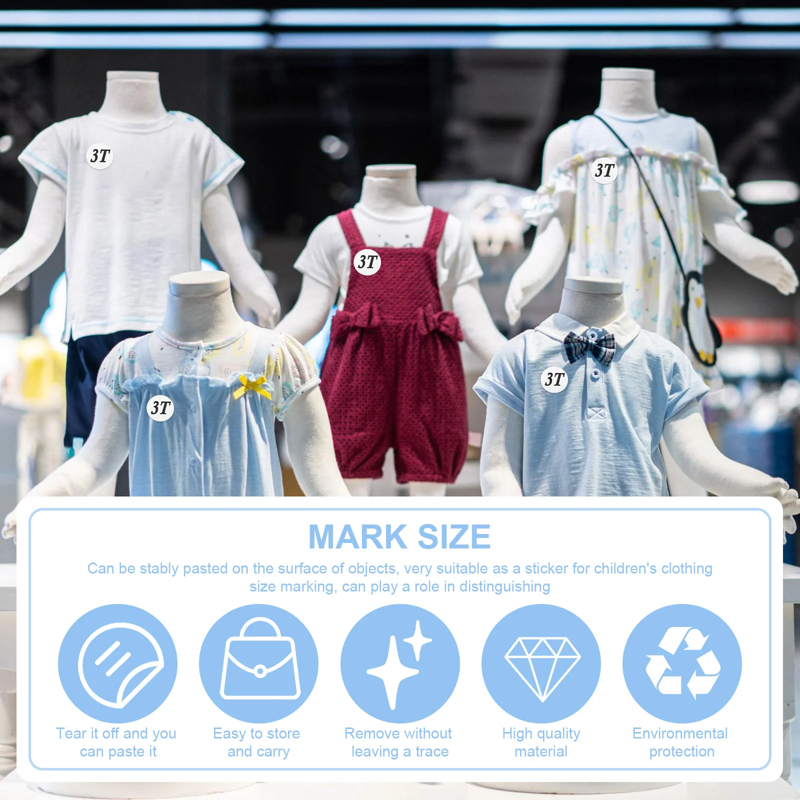 

2 Roll Toddler Clothing Size Label Sticker Premium Safe Self-Adhesive Labels for Retail Store Baby Clothing Size Sticker Label