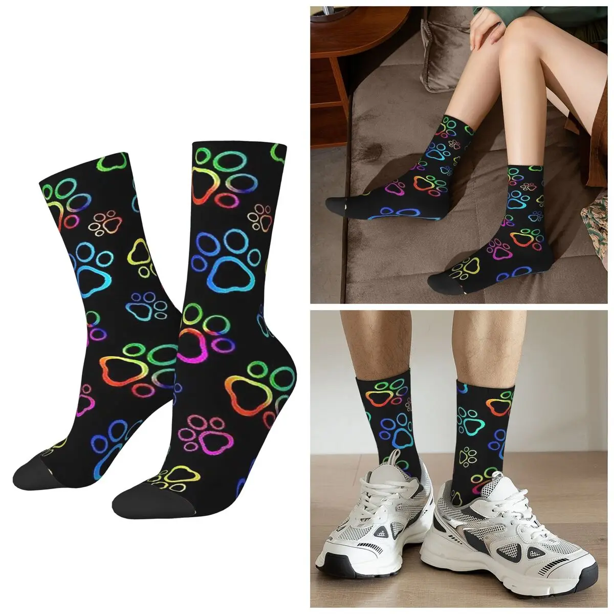 All Seasons Colorful Gradient Paw Pattern Socks Harajuku Crew Socks Super Soft Stockings for Men Women Valentine's Day Gifts