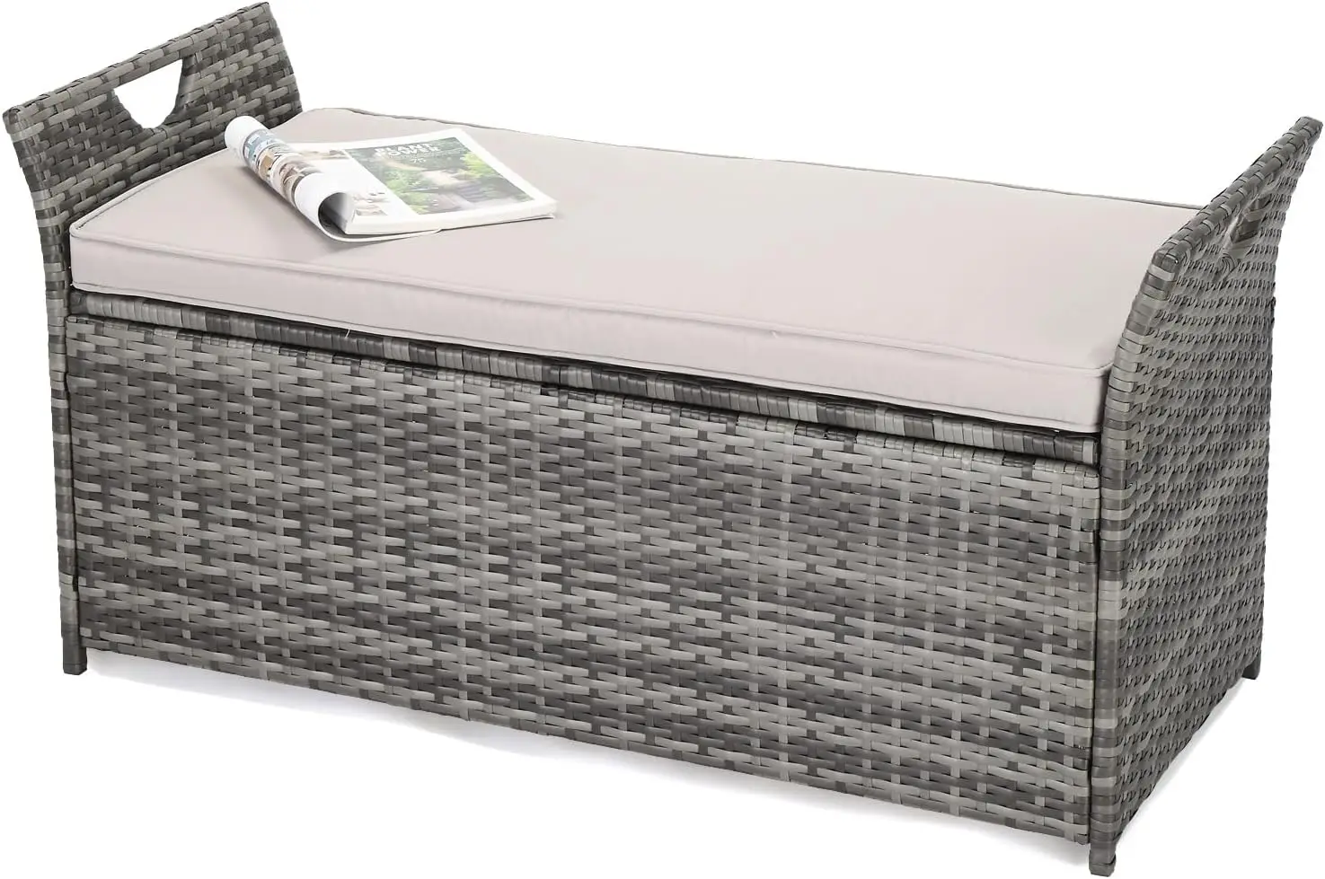 

40 Gallon Outdoor Storage Bench with Cushion, Rattan Storage Box, Patio Wicker Deck Box with Seat for Garden | Balcony | Porch