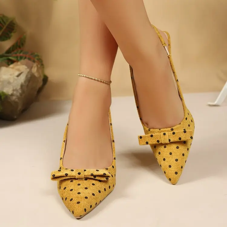 Gepunktete Slingback-Sandaletten mit spitzer Zehenpartie und Schleife für Damen, hochhackige Schuhe – Detail 15
