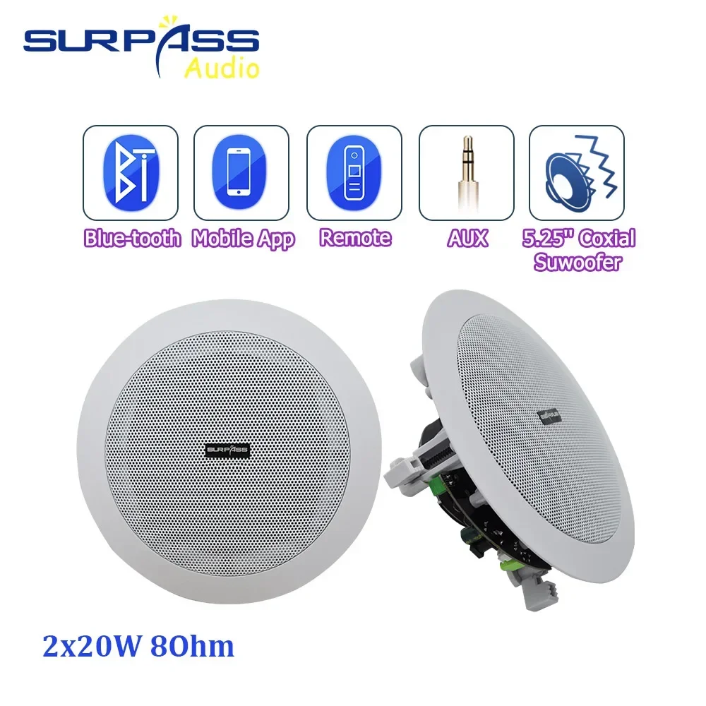 Bluetooth Active  Wireless Ceiling Speaker Built-in Class D Amplifier In Wall 5.25'' Coxial Powered Super Woofer Pro Loudspeaker