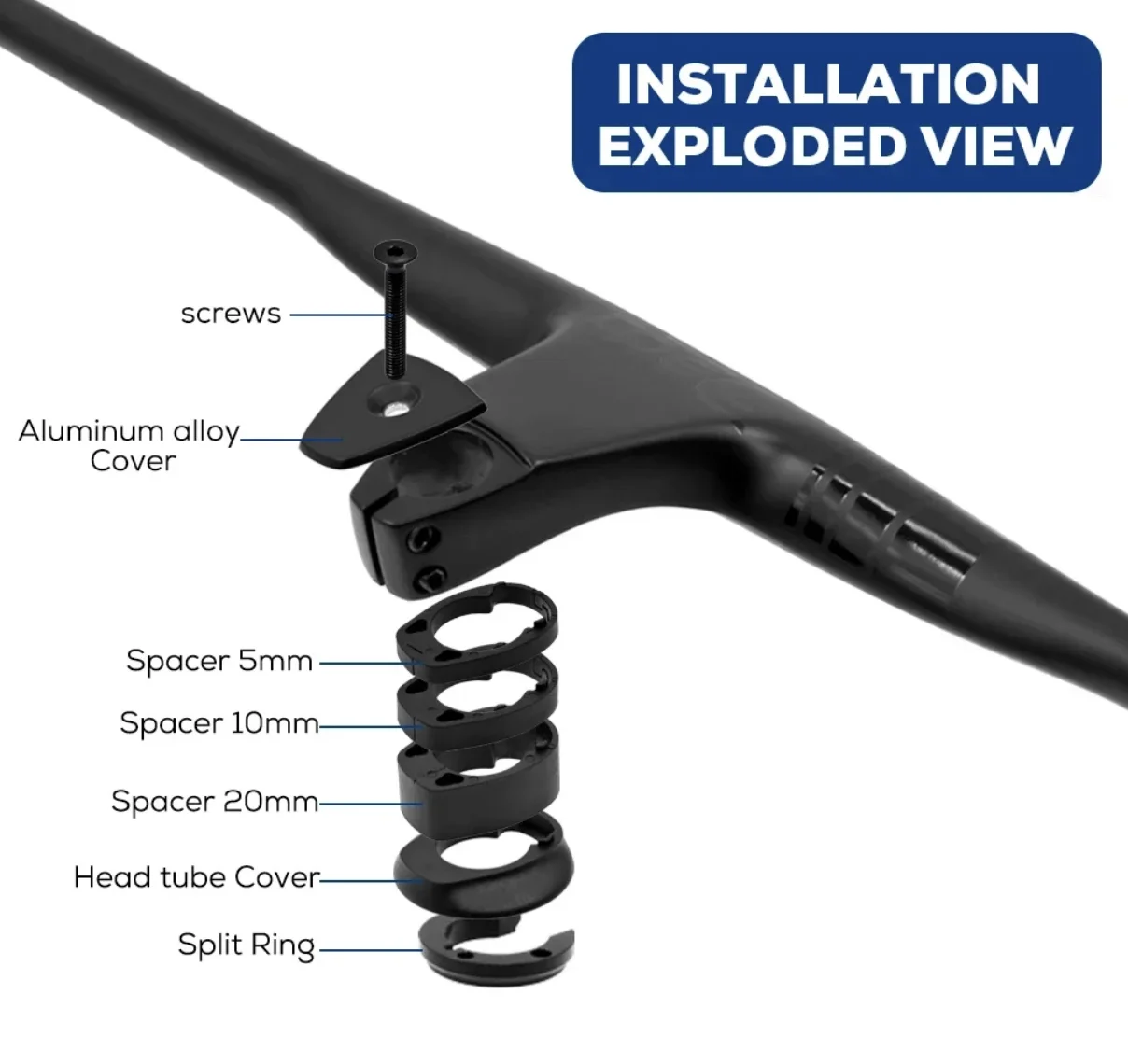 

Black Logo Internal Cable Full Carbon Fibre Integrated Cockpit -17° 50mm-90mm MTB Carbon Handlebar For MTB XC With Mount