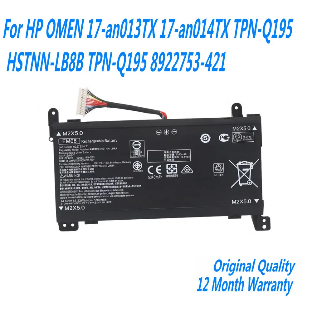 

NEW FM08 Laptop Battery For HP OMEN 17-an013TX 17-an014TX TPN-Q195 HSTNN-LB8B TPN-Q195 8922753-421 14.6V 83.22Wh 5700mAh