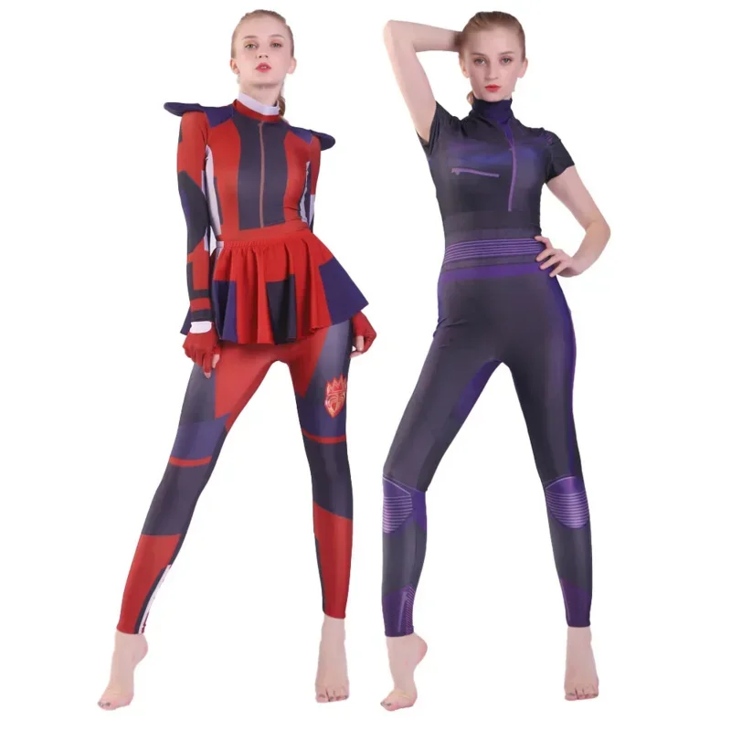 2025 nuevos adultos niños Descendientes 3 veces Evie Cosplay LICRA Zentai mono fiesta traje de Halloween traje de mujer RQR56