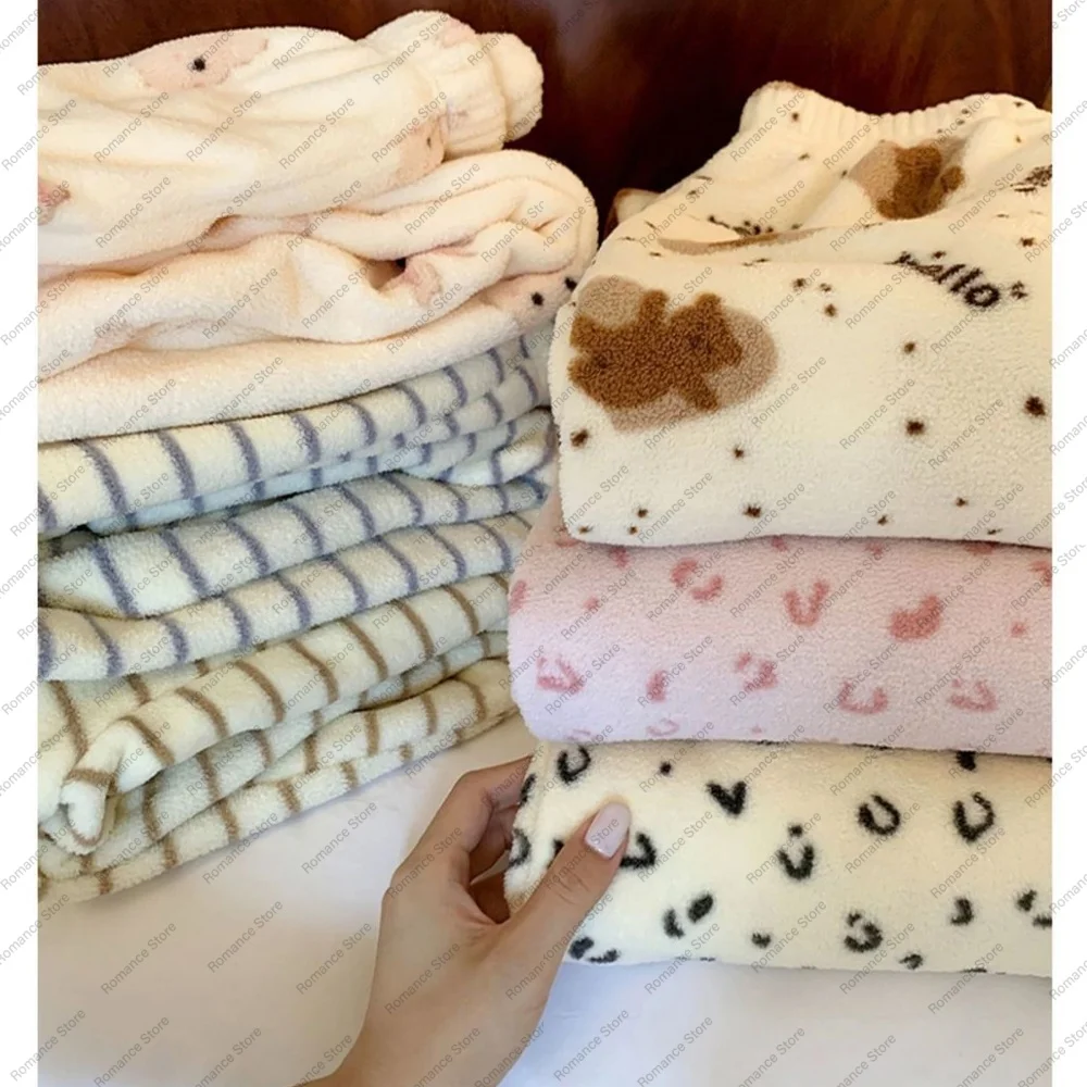 

Comfortable pants Autumn and winter pajama pants striped long pants loose straight-leg warm large-sized flannel home pants