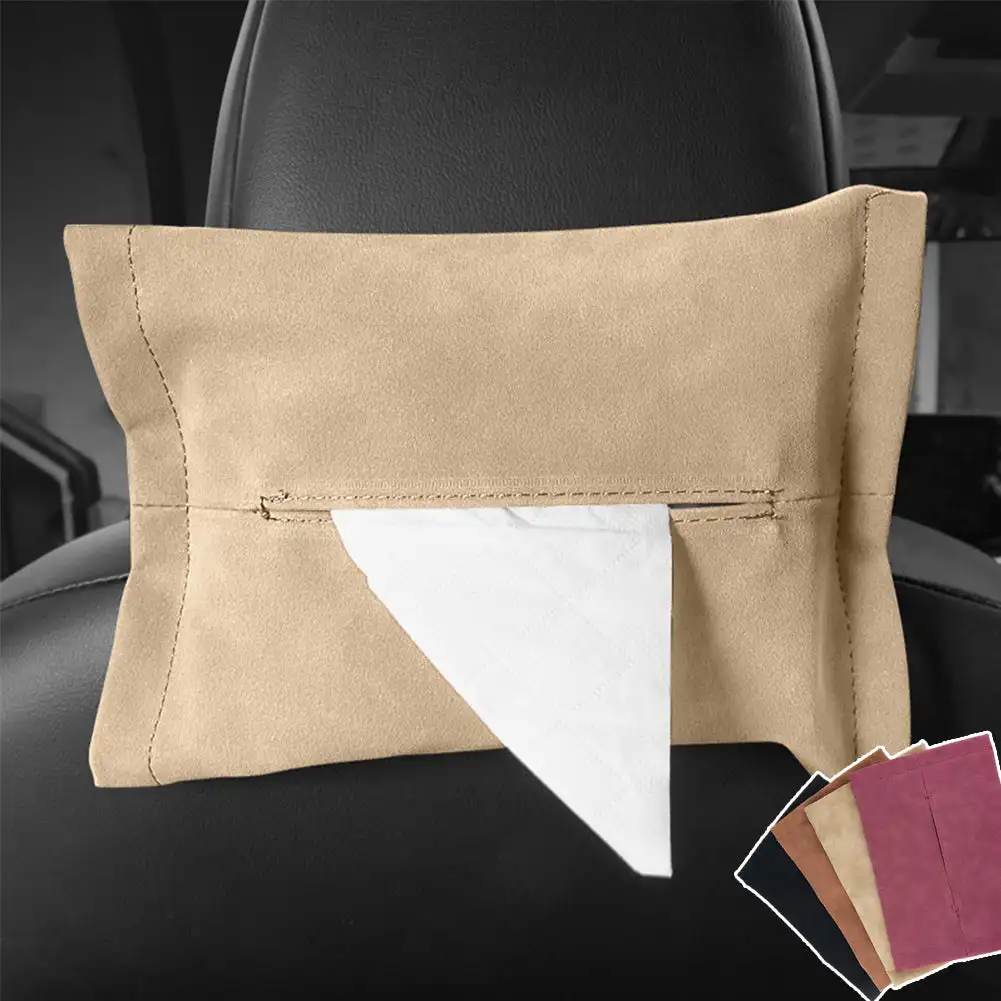 Suede Leather Car Seat Back Tissue Box Auto Armrest Box Sun Visor Hanging Tissue Box Holder Paper Towel Organizer