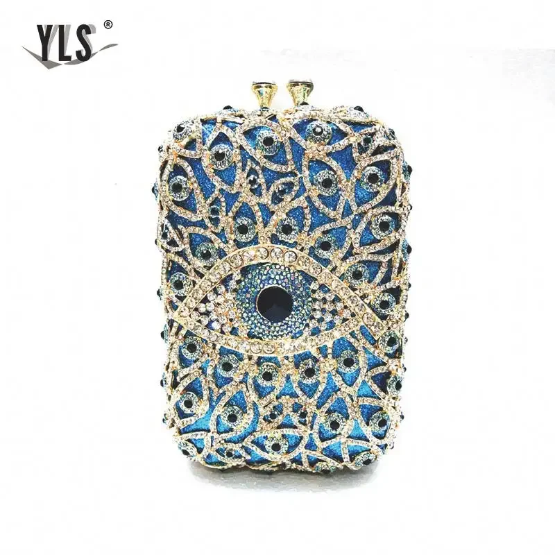 New Fashion Silver Gold Blue Evil Eye Women\'s Diamond Handbag Party Evening Wallet Women\'s Bridal Wedding Crystal Bag