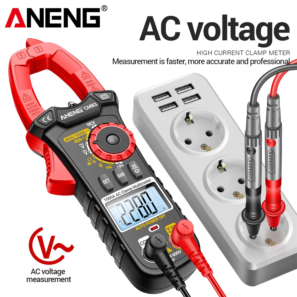 ANENG CM83 cyfrowy miernik cęgowy amperomierz prądu przemiennego Tester napięcia wzmacniacz samochodowy Hz pojemność NCV Ohm Test