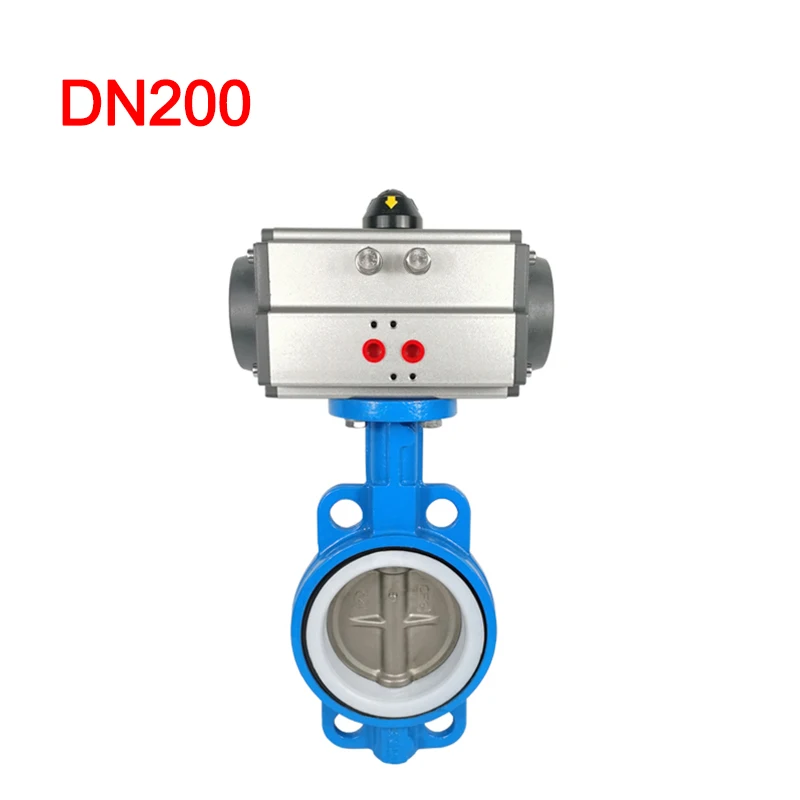 DN200 Wafer Automatic Liquid /Gas /Water /Oil Gas Pneumatic Butterfly Valve 304 Valve Plate Acid And Alkali Corrosion Resistance