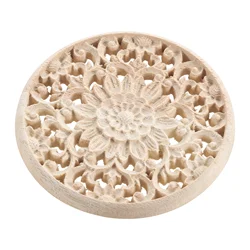 1 pc Unfinished Natural Floral Wood Carved Woodcrafts decorations for Wall Door Furniture Cabinet wood signs for home decor