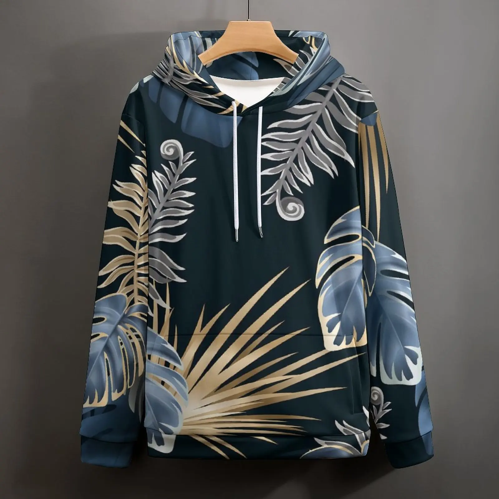 Tropic Plant Loose Hoodies Dark Leaves Street Style Pullover Hoodie Male Long-Sleeve Pretty Custom Hooded Sweatshirts Plus Size