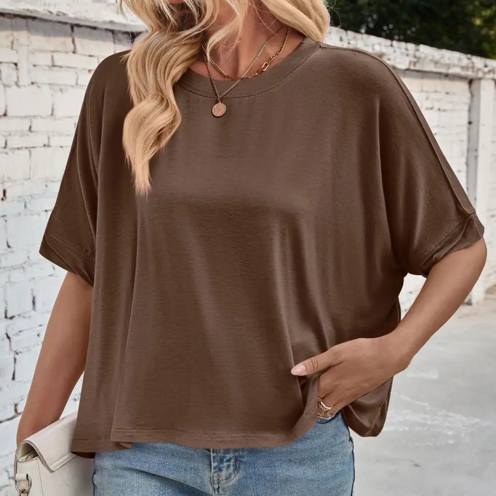 

Solid Color Batwing Blouse Stylish Women's Batwing Sleeve Summer T-shirt in Solid Colors Loose Fit Casual Tee for Daily for A