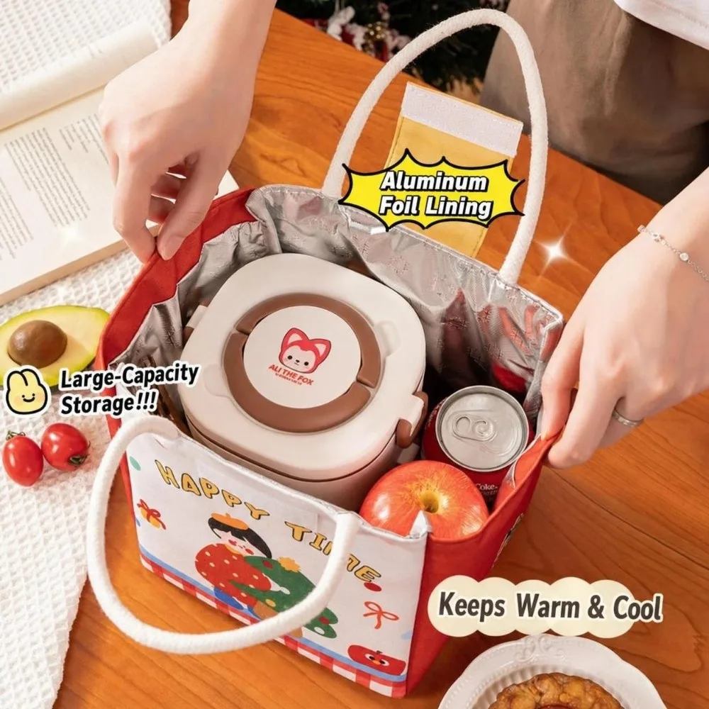 Cute Large Capacity Lunch Box Bag Cartoon Portable Lunch Bag Fresh Keeping Insulated Lunch Tote Bag Office