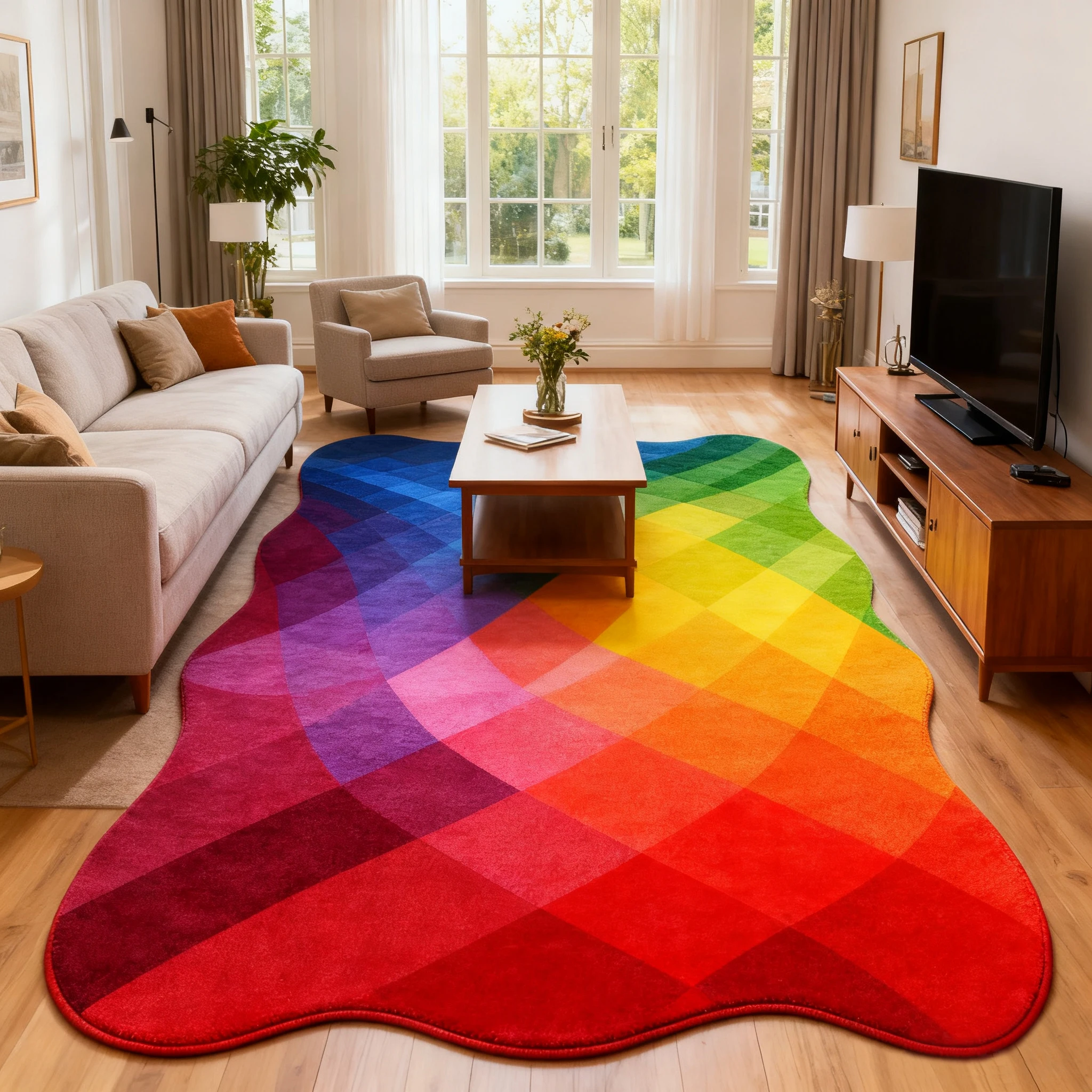 

Luxury Carpets for Living Room Dopamine Bedroom Decor Irregular Carpet Creative Colorful Bedside Floor Mat Fluffy Soft Plush Rug
