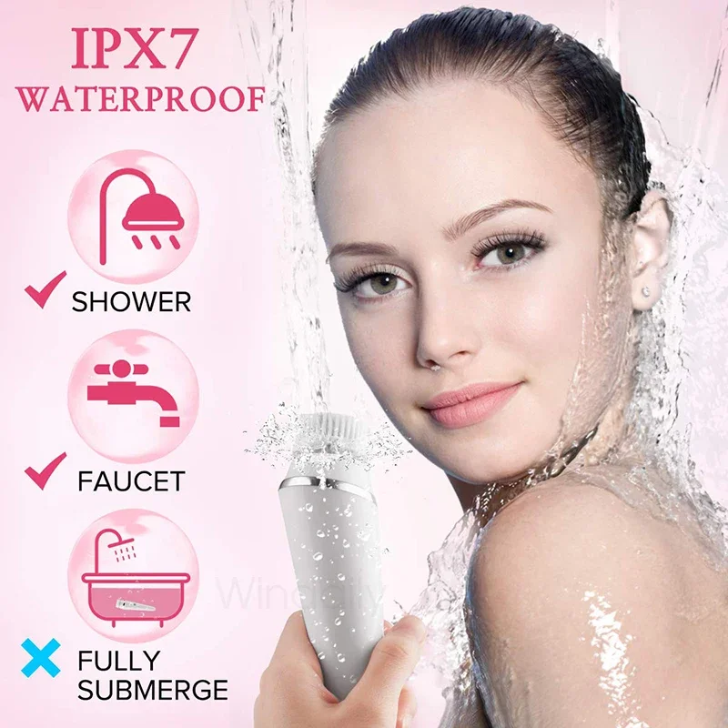 4 in 1 Electric Facial Cleansing Brush Rechargeable Waterproof Spin Sonic Exfoliator Face Scrubber Cleanser Skin Care Machine