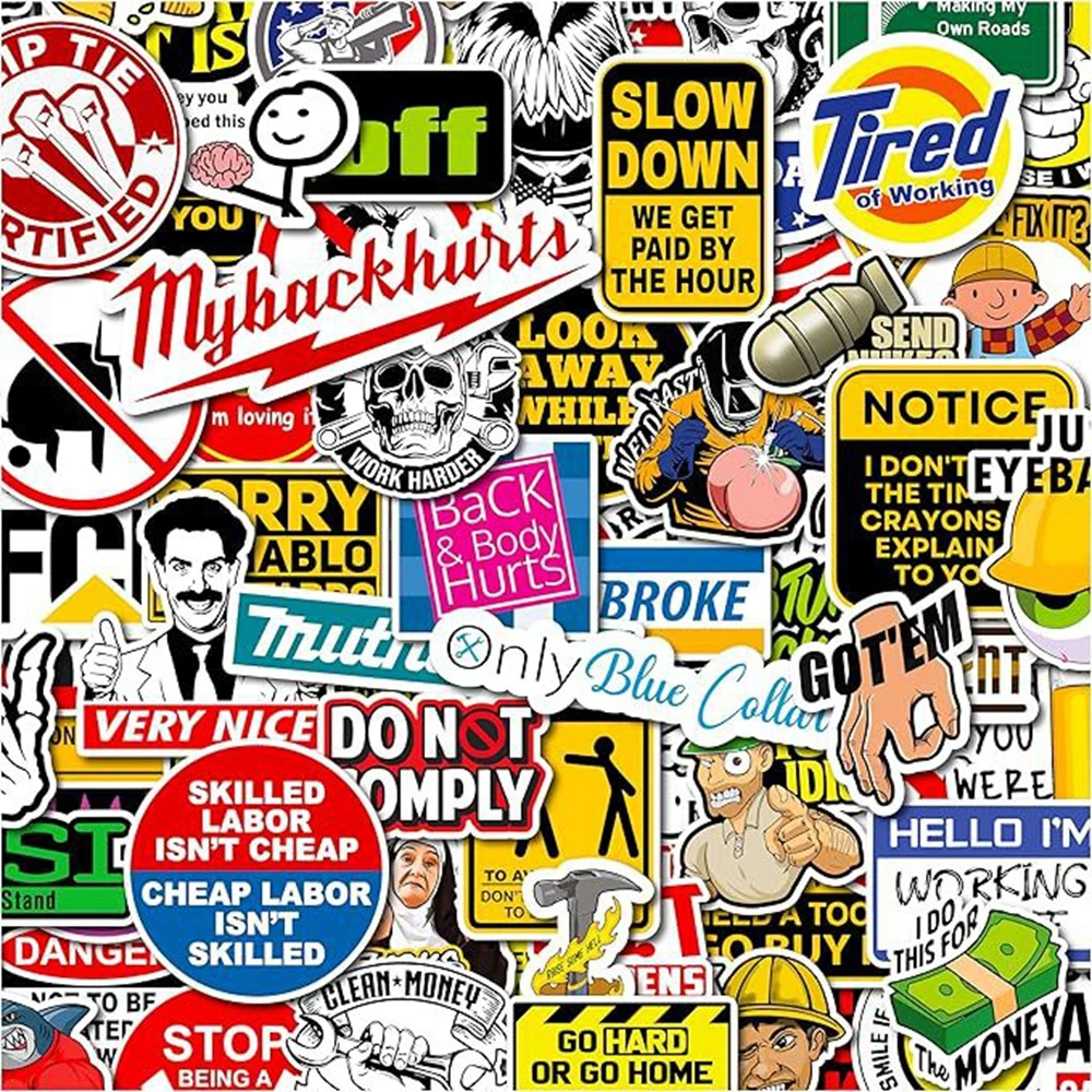 170PCS Funny Text Pattern Stickers Blue-collar Worker Work Humor Sticker for Toolboxes Helmets Bottle Phone Computer Decoration